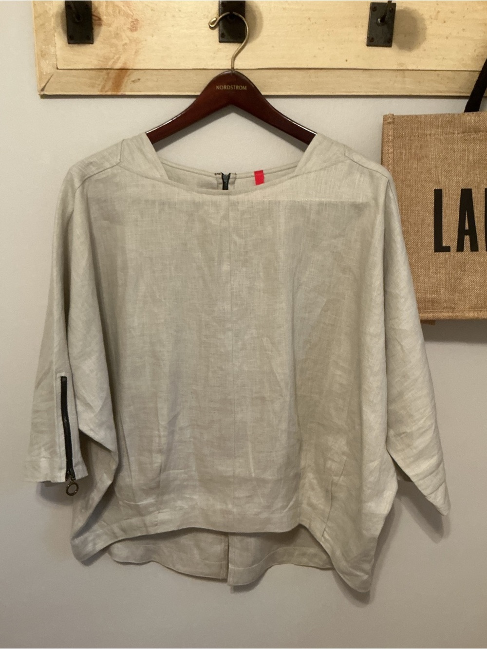 IC by Connie K 100% Linen Top 3/4 Sleeve Lagenlook Zipper Accents Women’s XL